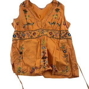 John Paul Richard Uniform Womens XL Boho Embroidered Sleeveless Top Orange y2k